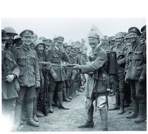 Royal Dublin Fusiliers celebrating their victory at the Battle of Wijschate-Messines Ridge, June 1917, where they fought as part of the 16th (Irish) Division alongside the 36th (Ulster) Division. (Imperial War Museum)