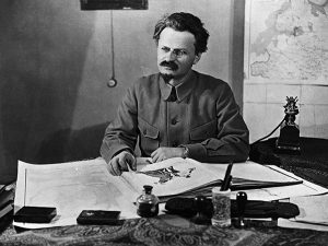 Above: Leon Trotsky, an occasional dinner guest at Monsieur Froissard’s West Side boarding house. This Mr Bronstein, a ‘bright, intent little man’, Mary Colum later recalled, became ‘of all things’ the head of an army.